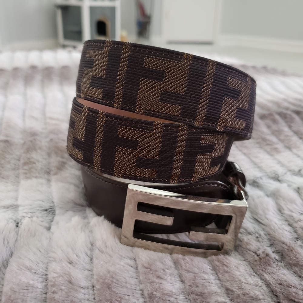 Fendi Zucca print leather belt women's